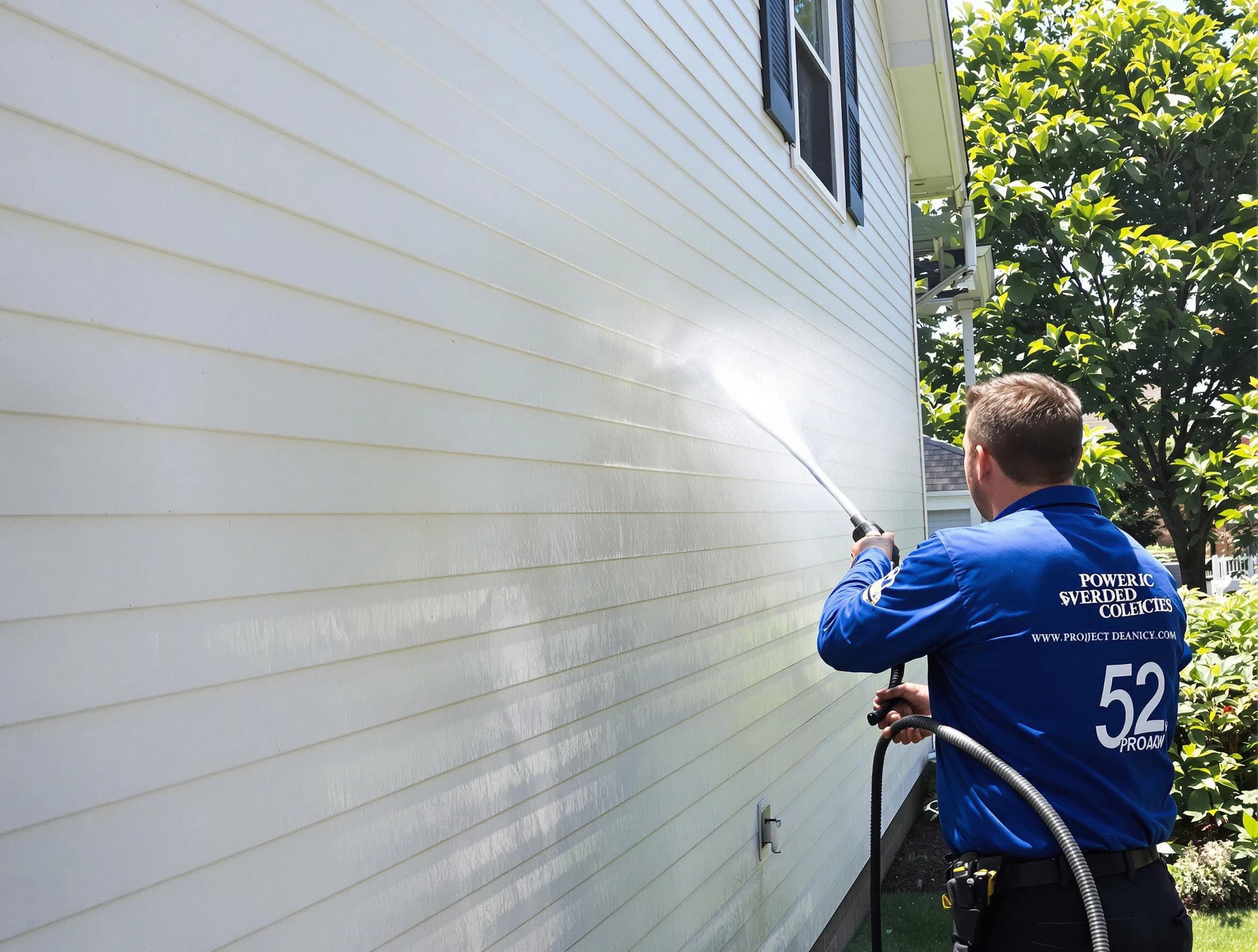 A Kent Power Washing technician power washing a home in Kent